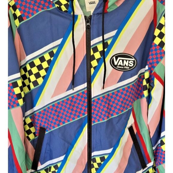VANS Hooded Windbreaker Unisex Full Zip Pockets Multi Color & Pattern - Picture 3 of 10